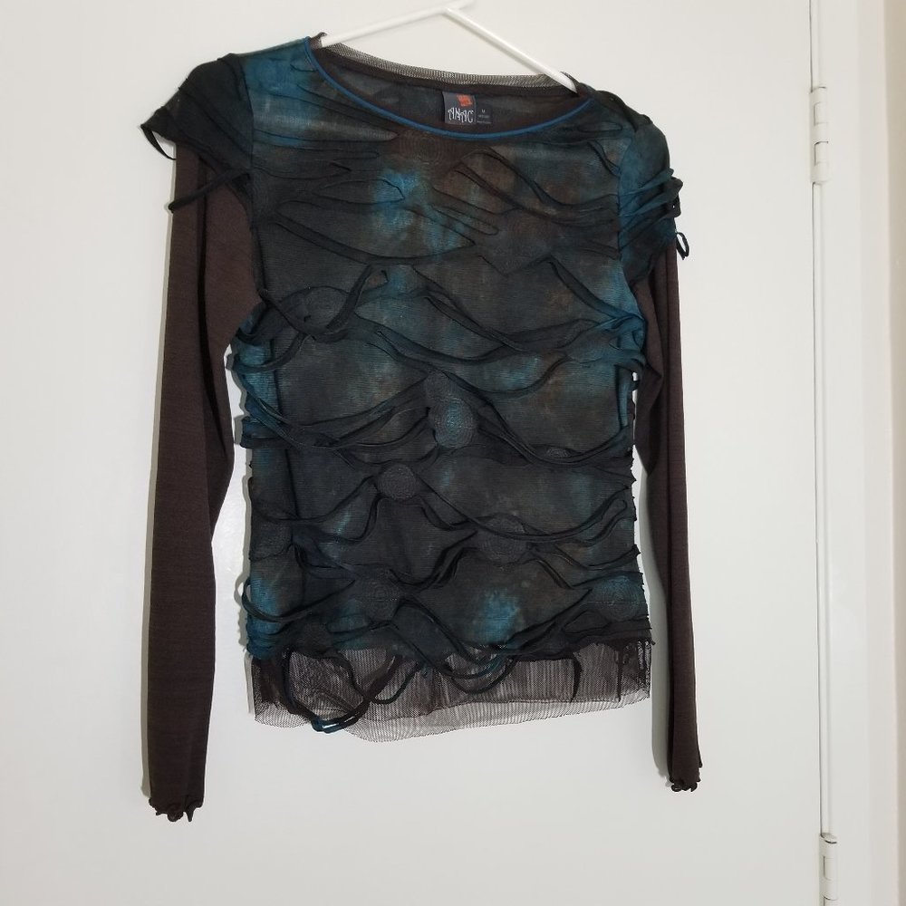 ANAC Kimi Unique Long Sleeve Shredded Top Women's Size M